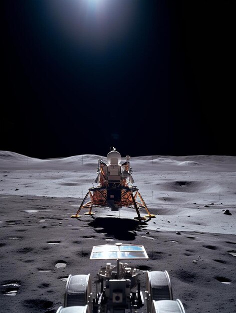 Foto una navetta spaziale è mostrata sulla superficie della luna