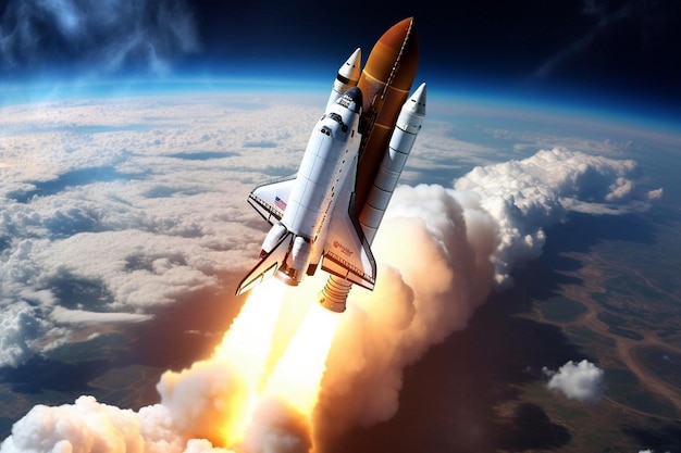 Space shuttle launch in the open space from the earth