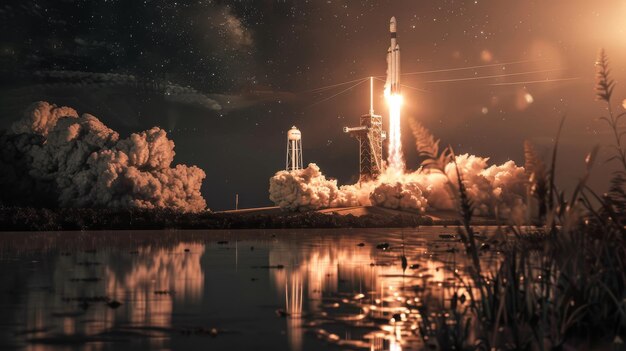 Photo space shuttle launching into space