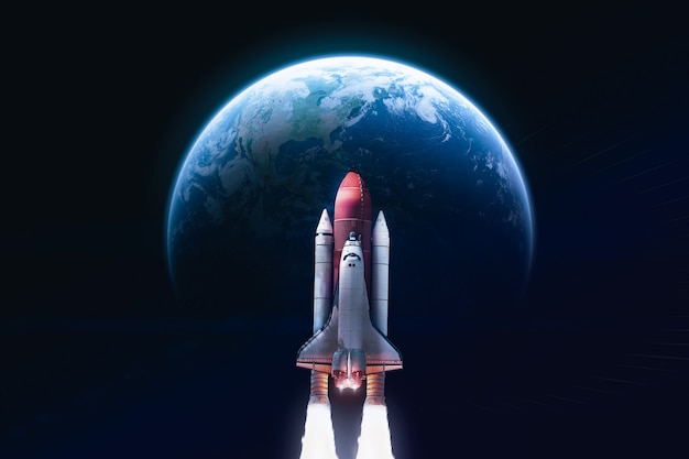 Space shuttle near Earth planet Spaceship Elements of this image