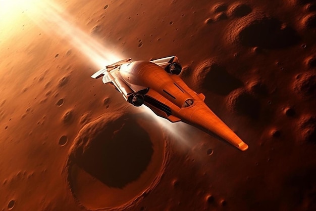 Foto un razzo spaziale sta volando verso il pianeta rosso marte nello spazio esterno una navicella spaziale compie una missione