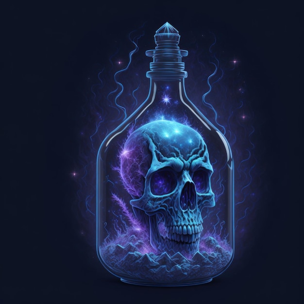 Space stars skull in the potion magic bottle AI generated