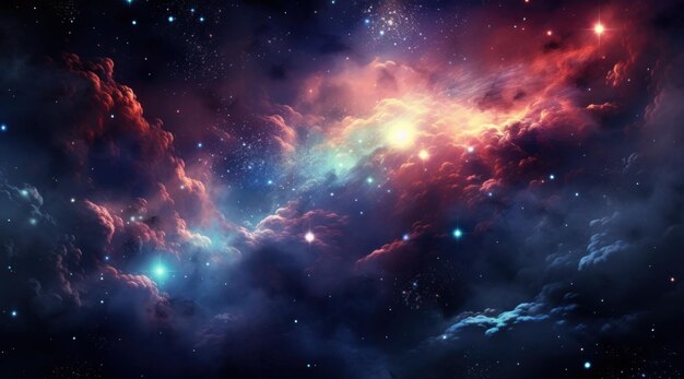 космический пейзаж облаков и звезд в розовом фиолетовом синем