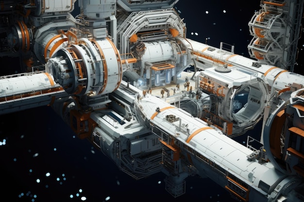 Photo space station construction in zero gravity interior of a space station complete with control rooms zero gravity area ai generated