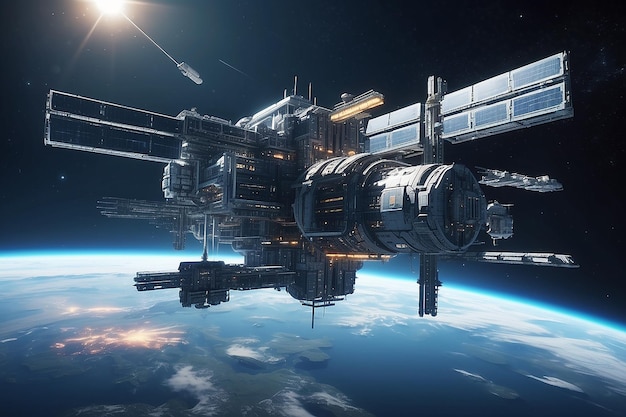 space station lit by a bright star 3d science fiction illustration