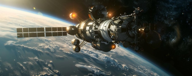 A space station in space orbiting the earth