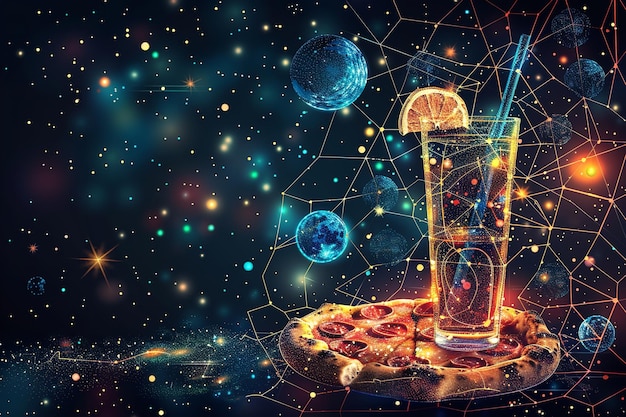 a space station with a bottle of liquid and the words  the universe  on the bottom