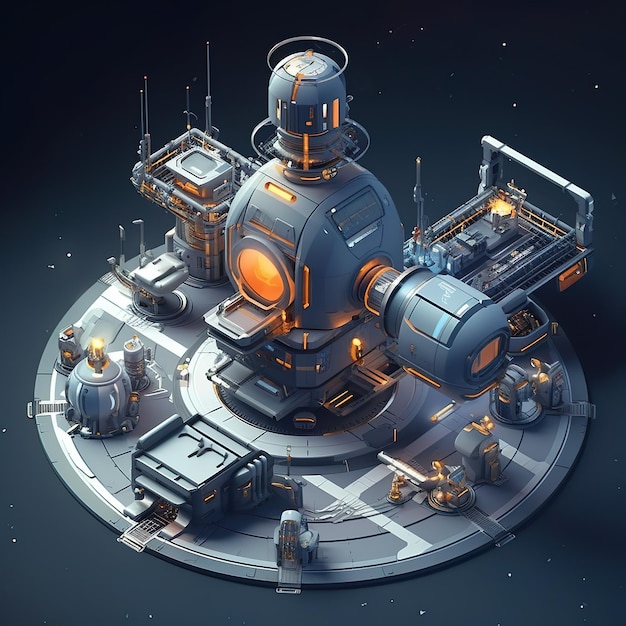 Space Stations futuristic space station in captivating 3D isometric detail AI Isometric game view