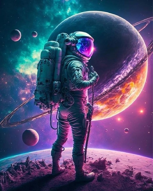 a space suit with a space ship on the top