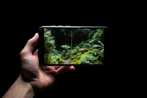 Космические технологии руки современный смартфон природа на открытом воздухе фотографировать iphone мобильный 5g смартфон с экраном
