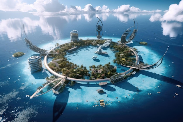 Space tourism destination with crystalclear waters and sandy beaches