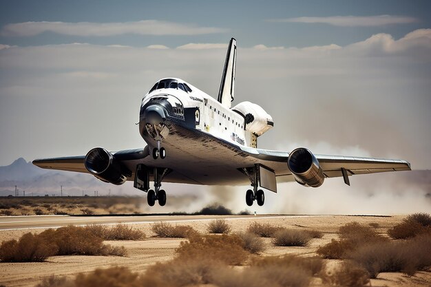 Space tourism shuttle on final approach to landing pad