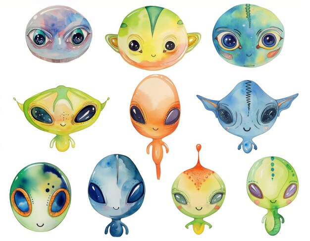 Photo space travel set ufo alien baby cartoon set for wallpaper for children fantastic galaxy cute funn
