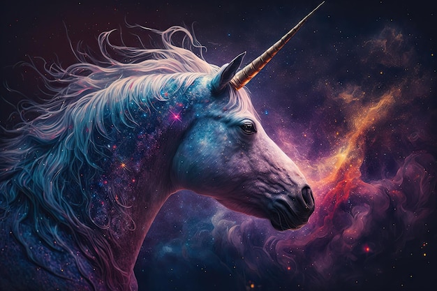 Space unicorn beautiful animal cosmic magical fantasy Generative AI AIG15