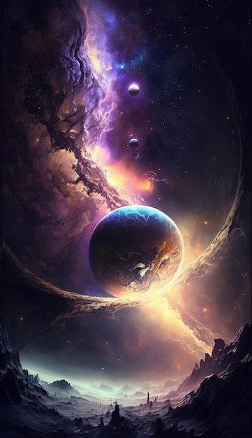 A space wallpaper that says planets and galaxy.