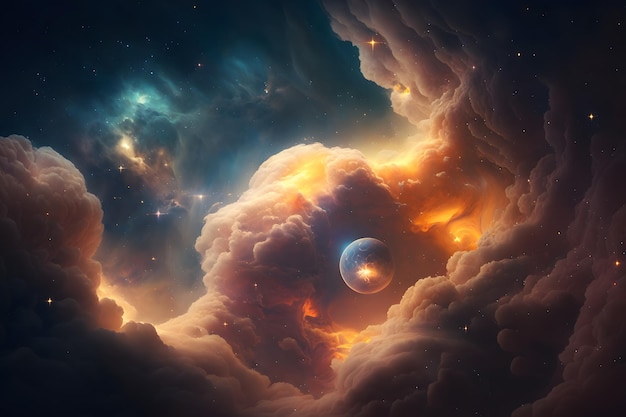 A space wallpaper with a planet and clouds