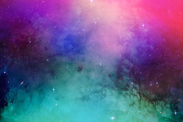 Space watercolor colorful background with nebula and shining stars