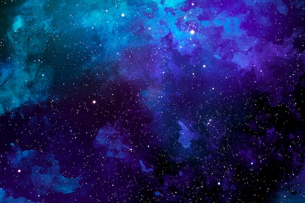 Space watercolor colorful background with nebula and shining stars