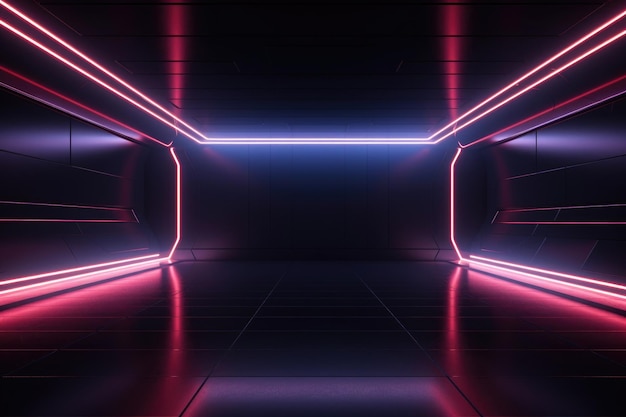 A space with red stripes of neon illumination