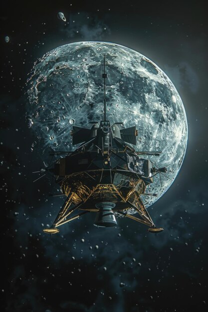 Photo a spacecraft glides past the moon embarking on a quest to uncover the mysteries of the cosmos reflec