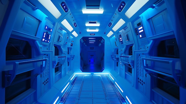 宇宙船のインテリアにブルー LED 照明