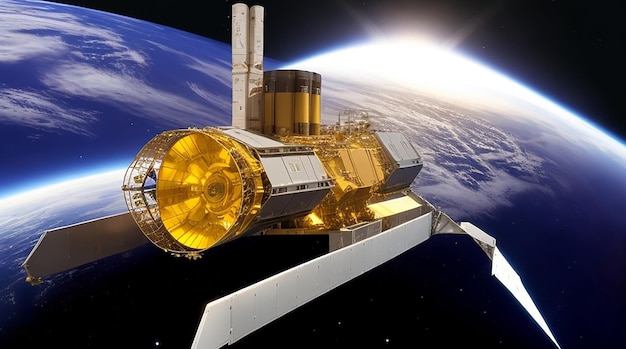 Космический корабль на орбите планеты Земля для глобальной связи