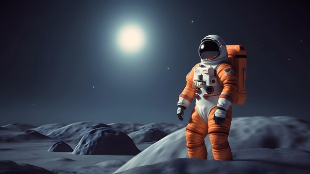 Spaceman or astronaut on the surface of moon