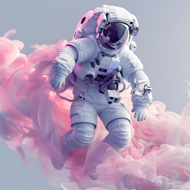 Spaceman or astronaut surrounded by smoke