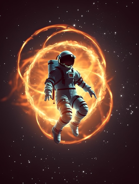 Spaceman of astronaut omringd door cirkelvormig licht AI gegenereerd