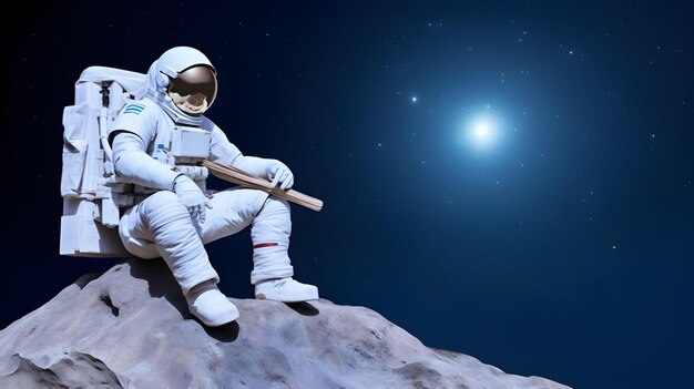 Фото Космик или астронавт сидят на скале на луне