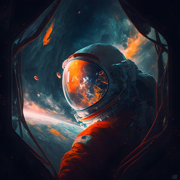 Spaceman Planet View Ai Generated Illustration Outer Space Background