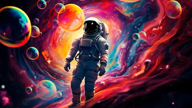 Photo spaceman in space mixed media generative ai illustrator