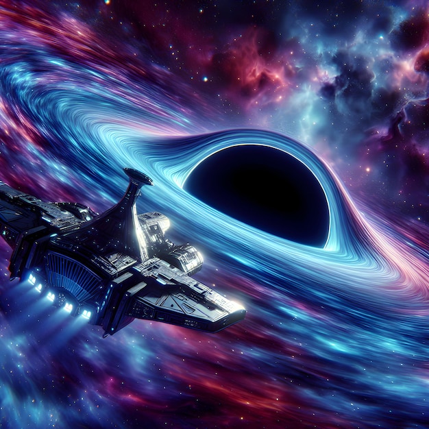 Spaceship Approaching Black Hole Event Horizon