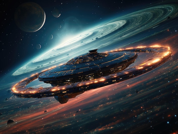 Spaceship background HD 8K wallpaper Stock Photographic Image