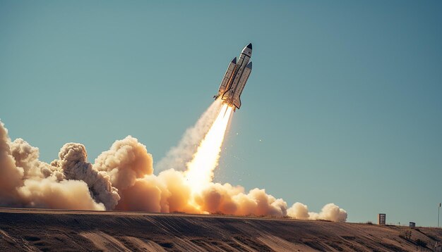 写真 宇宙船のブースターが動作中