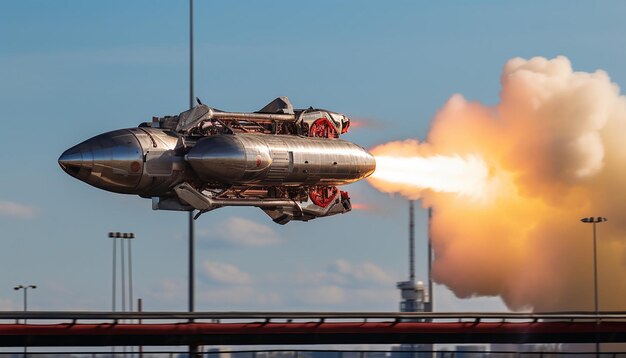 写真 宇宙船のブースターが動作中