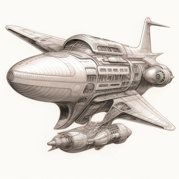 Космический корабль рисунок космического корабля с реактивным двигателем и реактивный двигатель генеративный ai