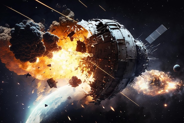 Spaceship explodes in space spacecraft was attacked generative AI