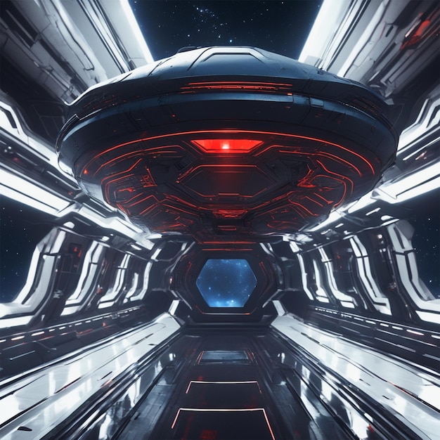 宇宙船はユニークで特徴的なデザインで 優雅なラインと 暗い金属の外観を特徴としています