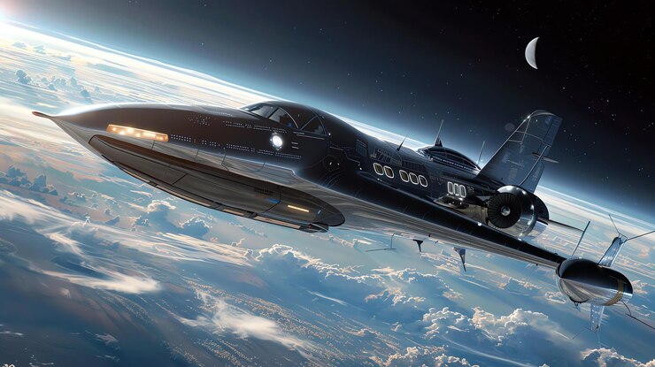 Premium Photo | The spaceship is sleek and black with a silver engine
