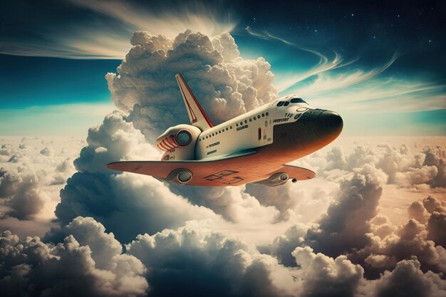 Photo spaceship plane in the sky digital art illustration color