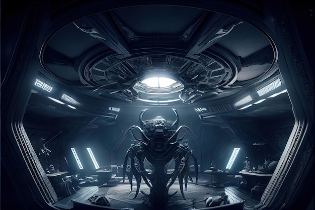 Spaceship room interior dark futuristic laboratory generative AI