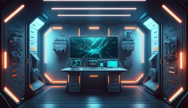 Иллюстрация дизайна интерьера комнаты космического корабляКосмический корабль Control Room обои генеративный ai