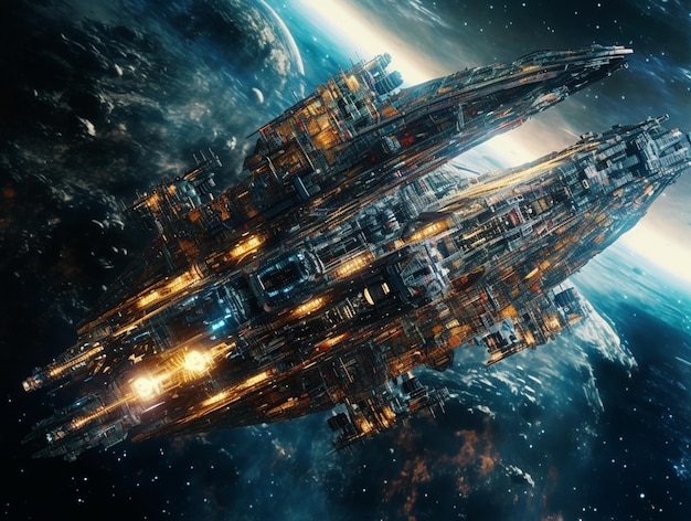 Cinematic Still, intense space battle between two massive battleships,  starry sky, nebulae, galaxies, HDR futuristic space battleship destroyers  traveling through an asteroid field, generate ai 24355281 Stock Photo at  Vecteezy