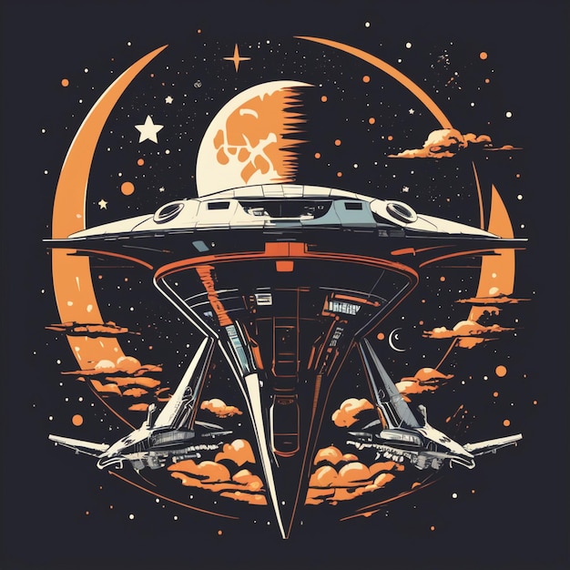 Дизайн рубашки "Космический корабль и звезда"