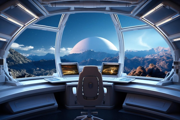 Photo spaceship station cabin blue flying