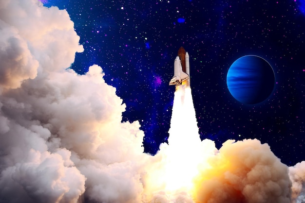 Spaceship takes off into the starry sky Launch of Space Elements of this image furnished by NASA