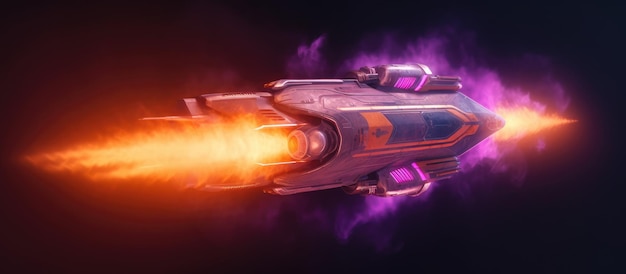 Spaceship taking off pink purple orange neon smoke