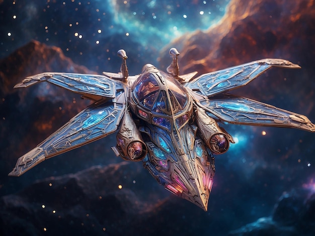 Photo a spaceship wandering through the galaxy