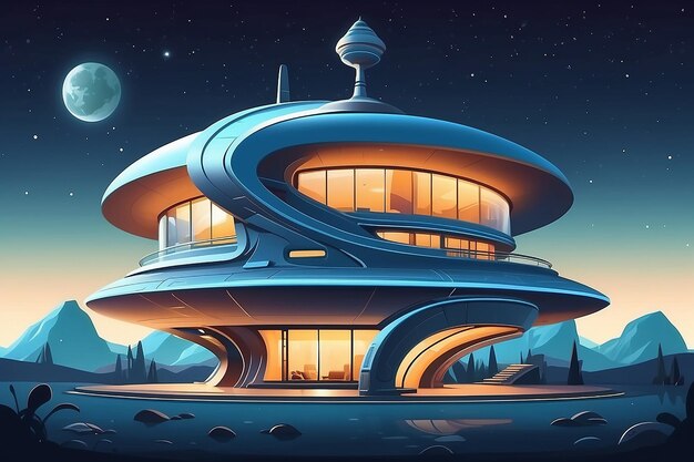 SpaceshipInspired House with Metallic Accents and Curved Line